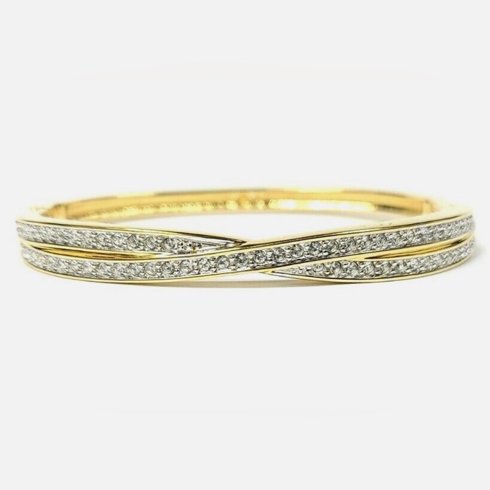 Swarovski Edith Crystal Gold Plated Bangle Bracelet 6 1/2 Inches